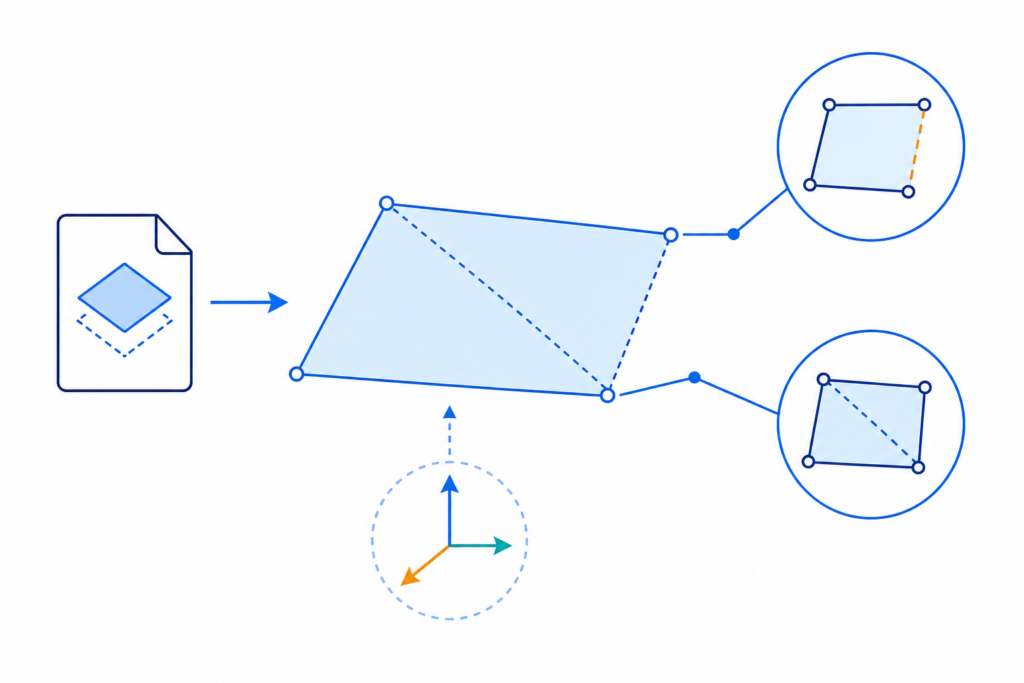 「DXFの3DFACEを読む｜4頂点・不可視エッジ・WCSのグループコード」の内容を表す技術イラスト