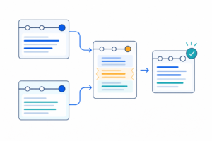 「Git merge conflict入門｜競合の読み方と安全な解消手順」の内容を表す技術イラスト