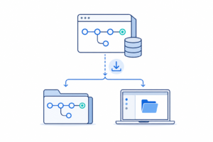 「GitHubのリポジトリをcloneしてローカルで開く｜remote・origin・mainの関係を理解する」の内容を表す技術イラスト