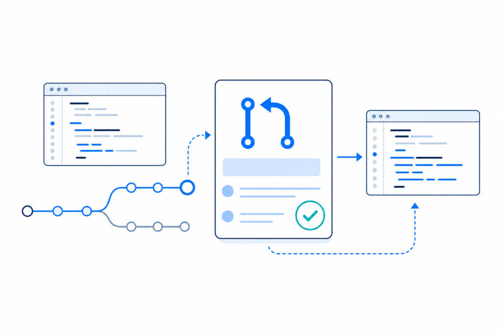 「GitHub Pull Request入門」の内容を表す技術イラスト