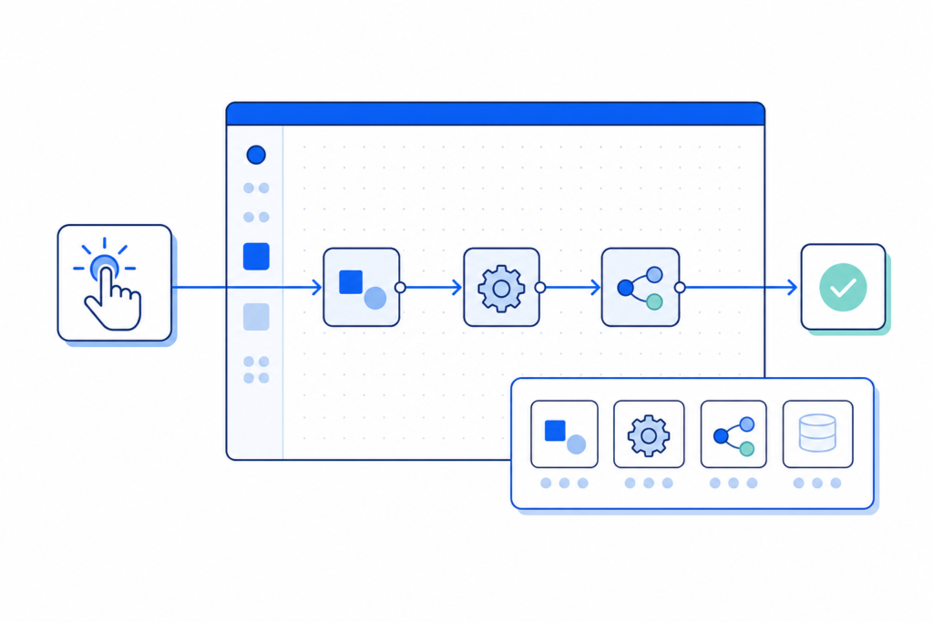 「n8nで最初のWorkflowを作る｜キャンバス・node・Manual Triggerの基本」の内容を表す技術イラスト