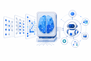 「生成AIはどう進化したのか｜TransformerからAI Agentまでの技術史」の内容を表す技術イラスト