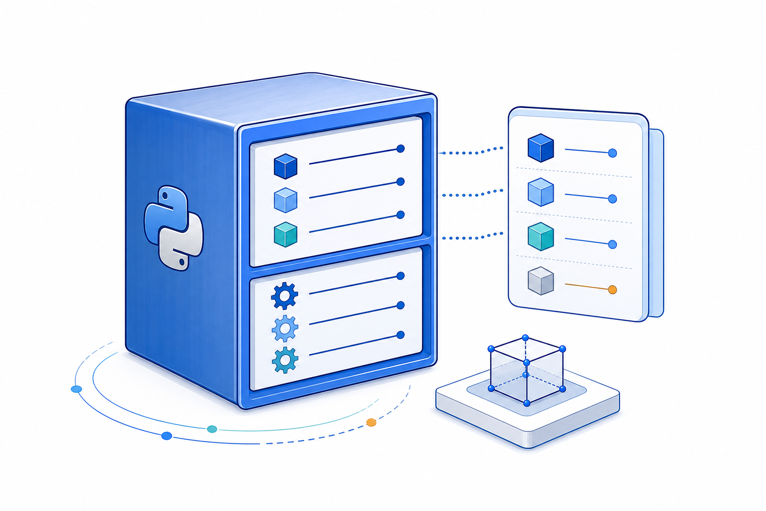 「Pythonのクラスとdataclassを理解する｜属性・メソッド・データモデルの基本」の内容を表す技術イラスト